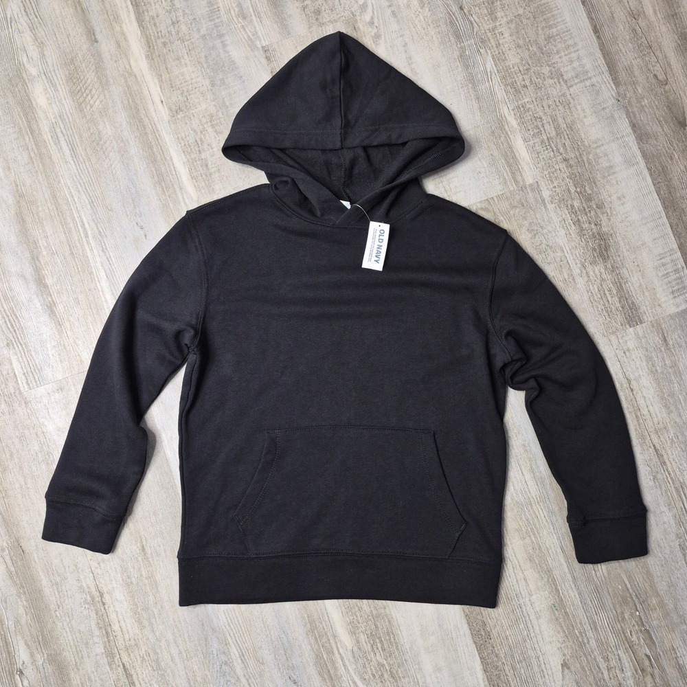 Old Navy Kids Pullover Hoodie Solid Black Blank Wardrobe Staple NWT L 10/12